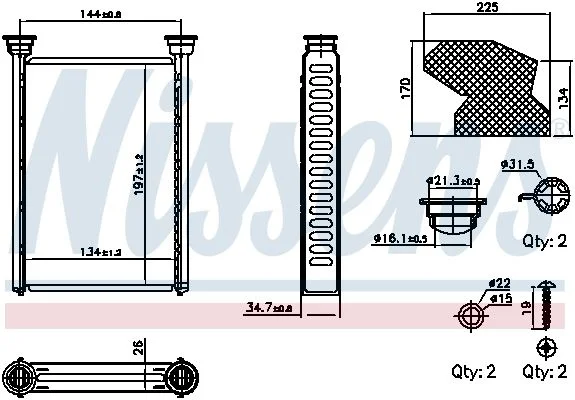 Izmenjevalnik toplote, notranje ogrevanje NISSENS 707309