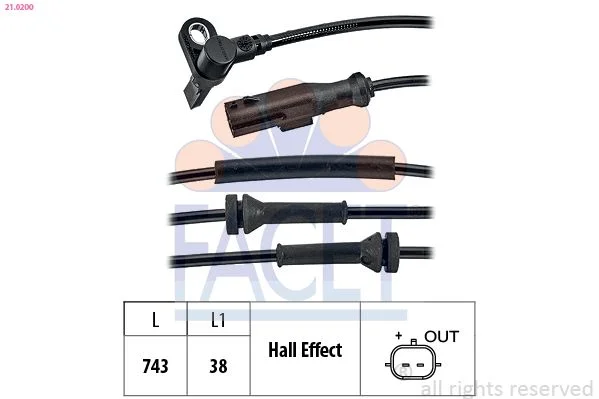 Sensor, wheel speed facet 21.0200