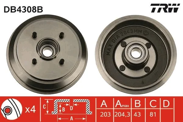 Zavorni boben TRW DB4308B