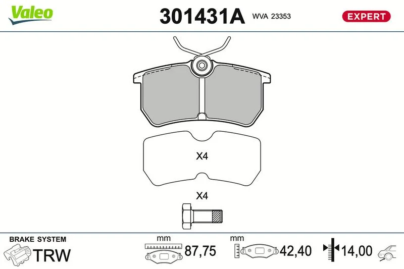 Brake Pad Set, disc brake VALEO 301431A