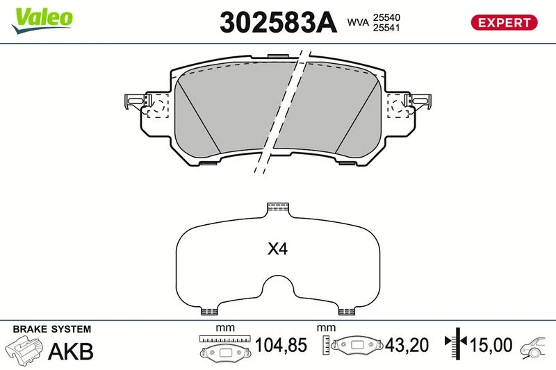 Brake Pad Set, disc brake VALEO 302583A