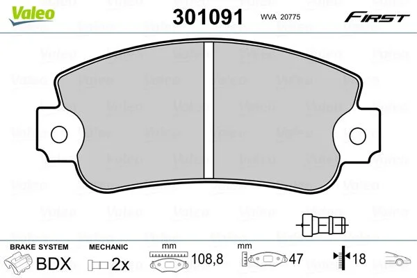 Brake Pad Set, disc brake VALEO 301091