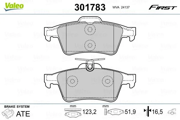 Stabdžių trinkelių rinkinys, diskinis stabdys VALEO 301783
