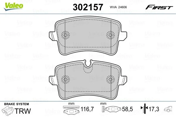 Stabdžių trinkelių rinkinys, diskinis stabdys VALEO 302157