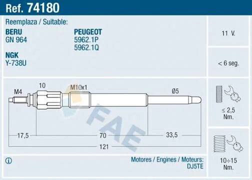 Glow Plug FAE 74180