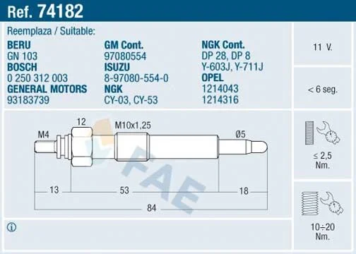 Glow Plug FAE 74182