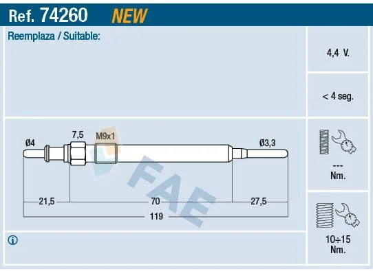 Glow Plug FAE 74260