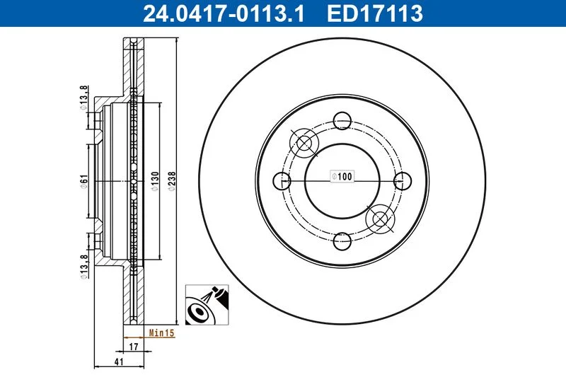 Brake Disc ATE 24.0417-0113.1