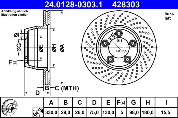 Brake Disc ATE 24.0128-0303.1