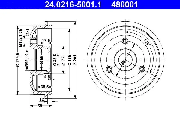 Zavorni boben ATE 24.0216-5001.1