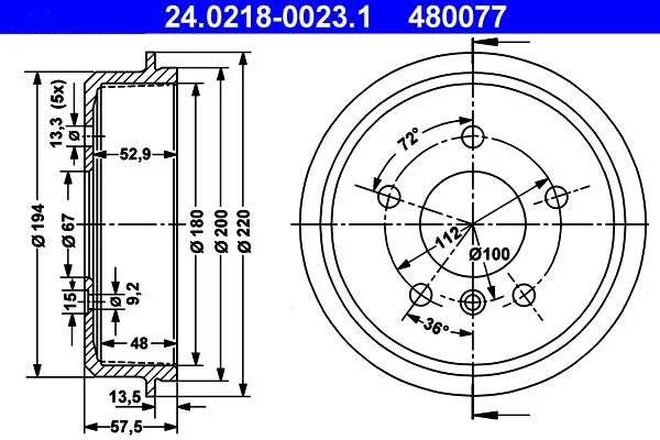 Zavorni boben ATE 24.0218-0023.1