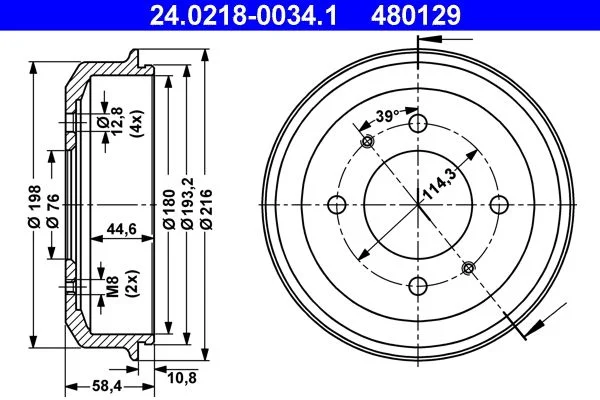 Zavorni boben ATE 24.0218-0034.1
