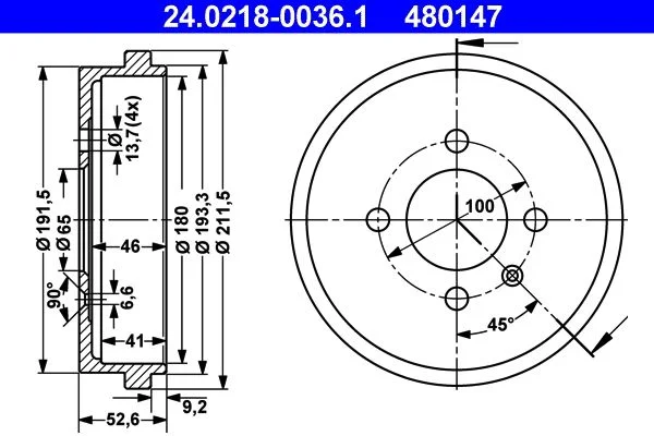 Zavorni boben ATE 24.0218-0036.1