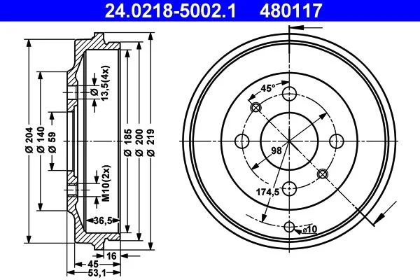 Zavorni boben ATE 24.0218-5002.1