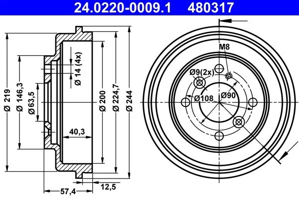 Zavorni boben ATE 24.0220-0009.1
