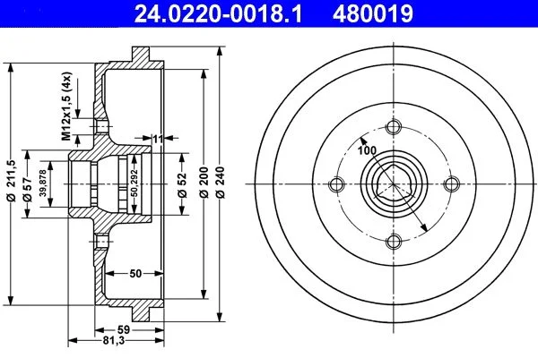 Zavorni boben ATE 24.0220-0018.1