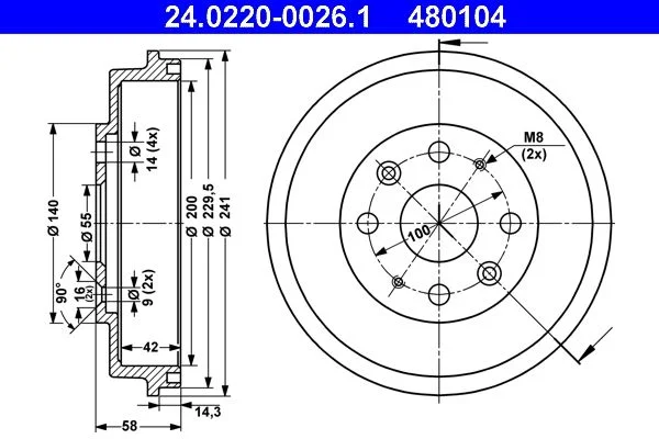 Zavorni boben ATE 24.0220-0026.1