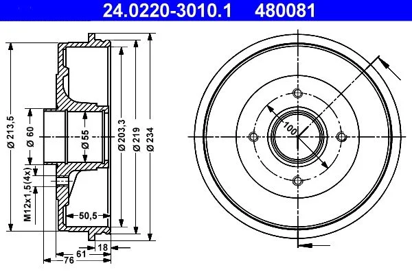 Zavorni boben ATE 24.0220-3010.1