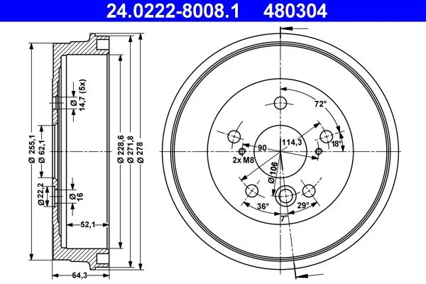 Zavorni boben ATE 24.0222-8008.1