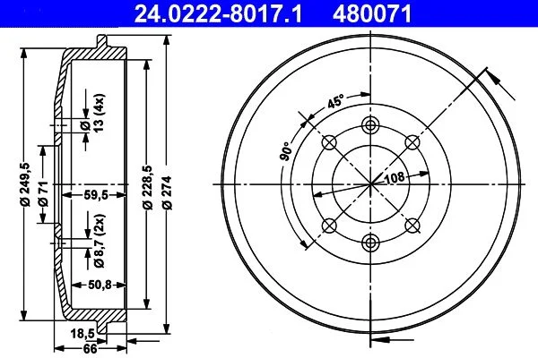 Zavorni boben ATE 24.0222-8017.1