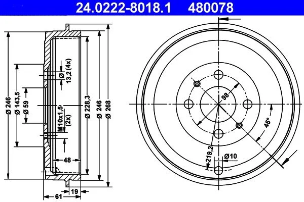 Zavorni boben ATE 24.0222-8018.1