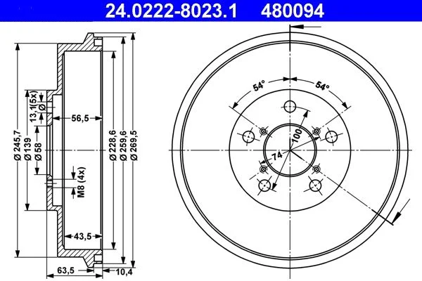 Zavorni boben ATE 24.0222-8023.1