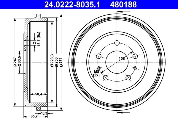 Zavorni boben ATE 24.0222-8035.1