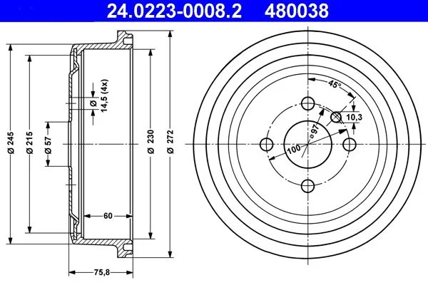Zavorni boben ATE 24.0223-0008.2