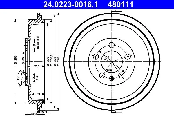 Zavorni boben ATE 24.0223-0016.1