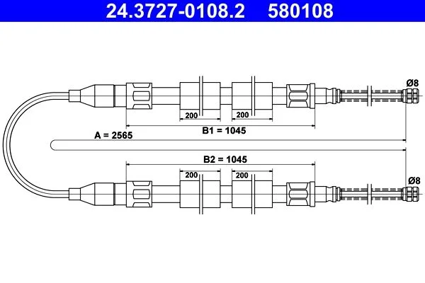 Cable Pull, parking brake ATE 24.3727-0108.2