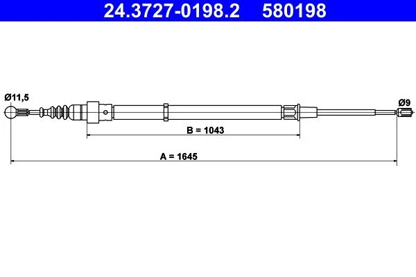 Cable Pull, parking brake ATE 24.3727-0198.2
