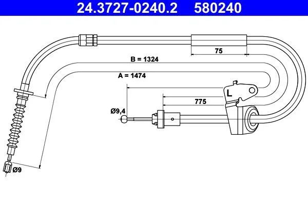 Cable Pull, parking brake ATE 24.3727-0240.2