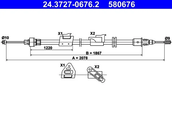 Cable Pull, parking brake ATE 24.3727-0676.2