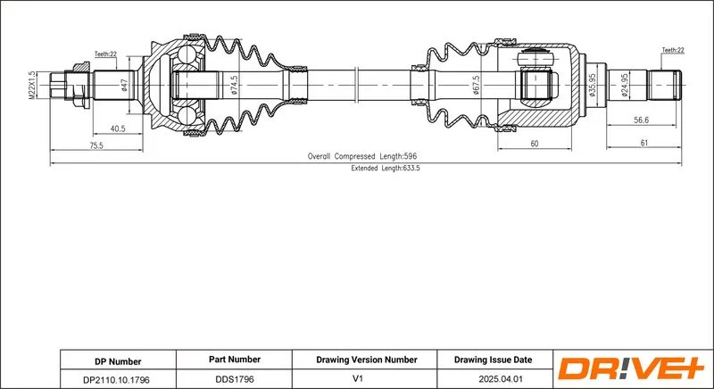 Drive Shaft Dr!ve+ DP2110.10.1796
