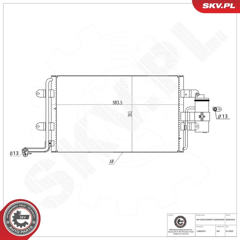 Condenser, air conditioning ESEN SKV 86SKV018
