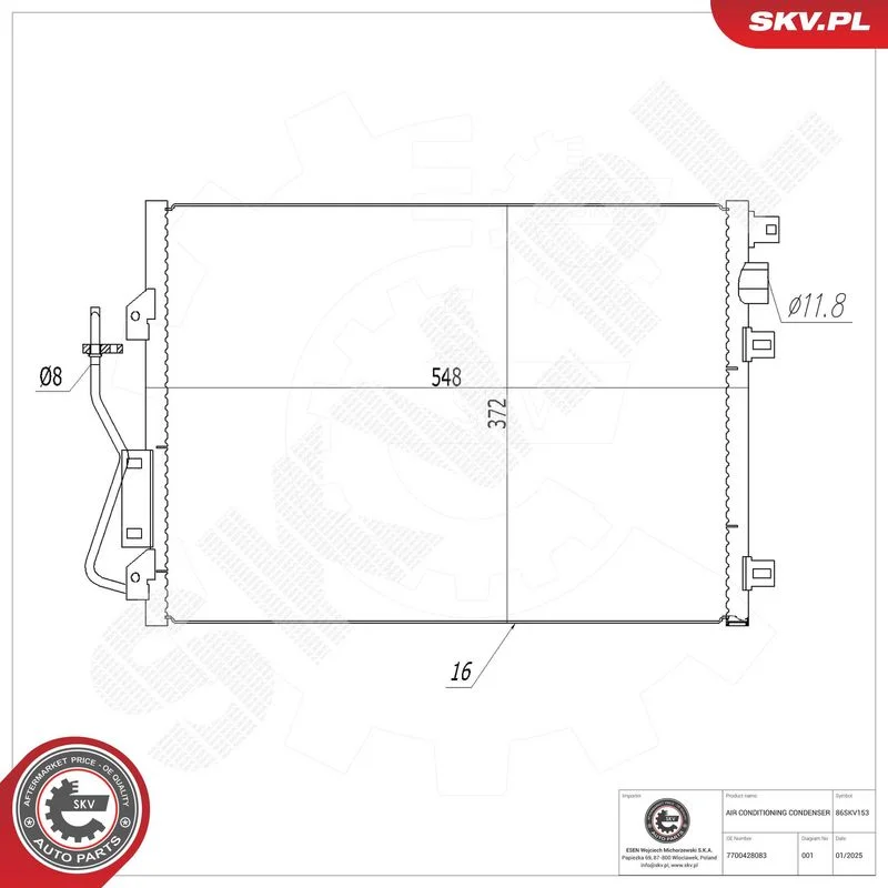 Condenser, air conditioning ESEN SKV 86SKV153