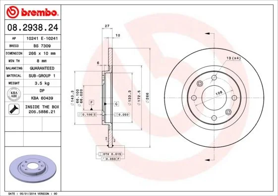 Zavorni disk BREMBO 08.2938.24