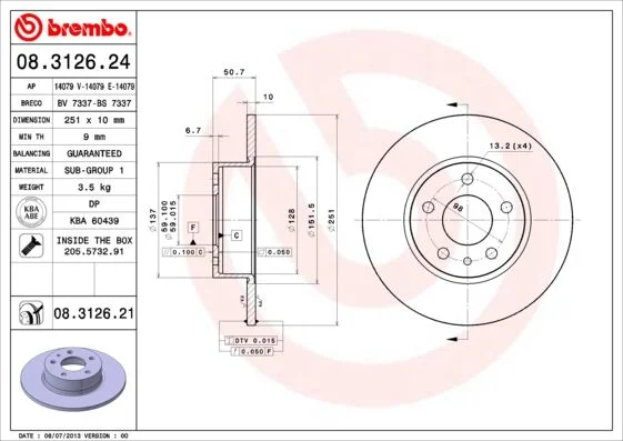 Brake Disc BREMBO 08.3126.21