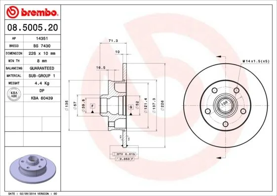 Zavorni disk BREMBO 08.5005.20