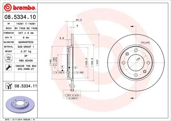 Zavorni disk BREMBO 08.5334.11
