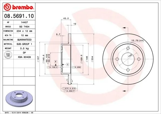 Zavorni disk BREMBO 08.5691.10