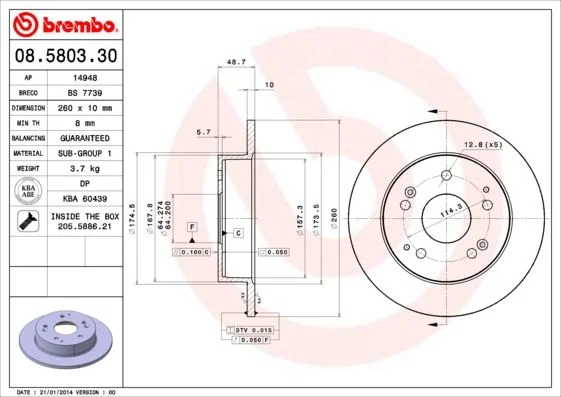 Zavorni disk BREMBO 08.5803.30