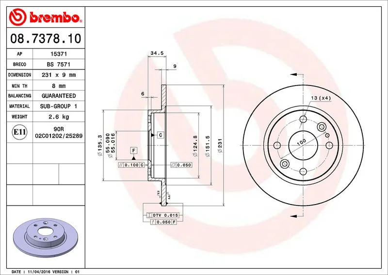 Zavorni disk BREMBO 08.7378.10