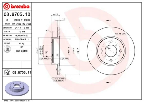 Zavorni disk BREMBO 08.8705.11
