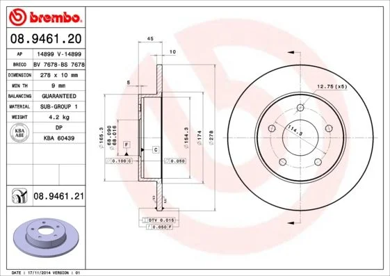 Brake Disc BREMBO 08.9461.21