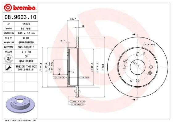 Brake Disc BREMBO 08.9603.10