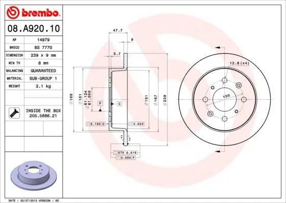 Brake Disc BREMBO 08.A920.10