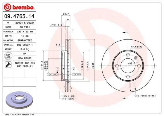 Zavorni disk BREMBO 09.4765.14