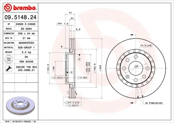 Zavorni disk BREMBO 09.5148.24
