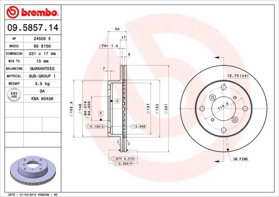 Brake Disc BREMBO 09.5857.14